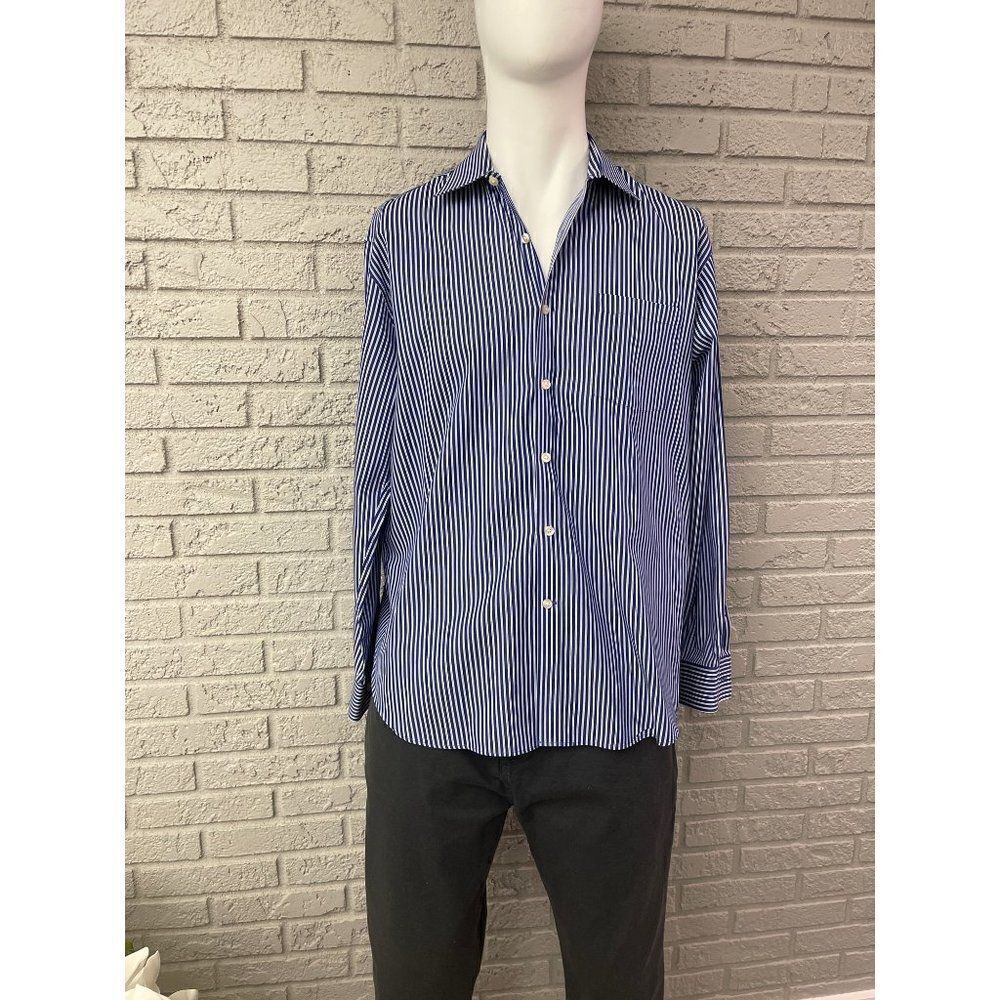 Michael Kors Blue White Long Sleeve Pin Striped Shirt Size 16 1/2